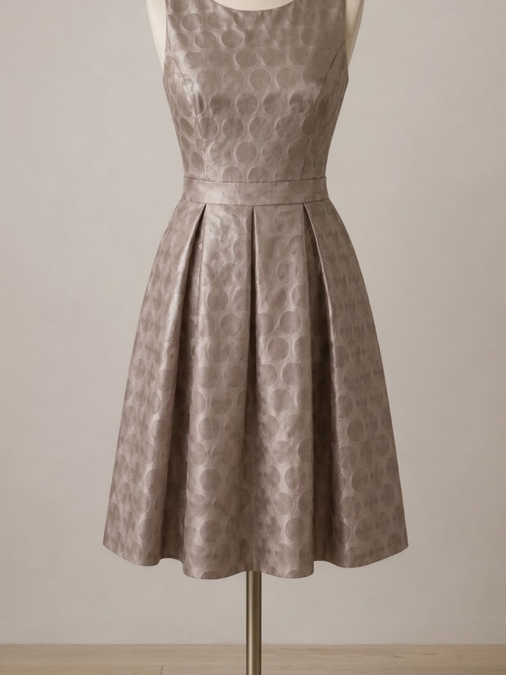 LOFT Metallic Taupe Fit-and-Flare Dress